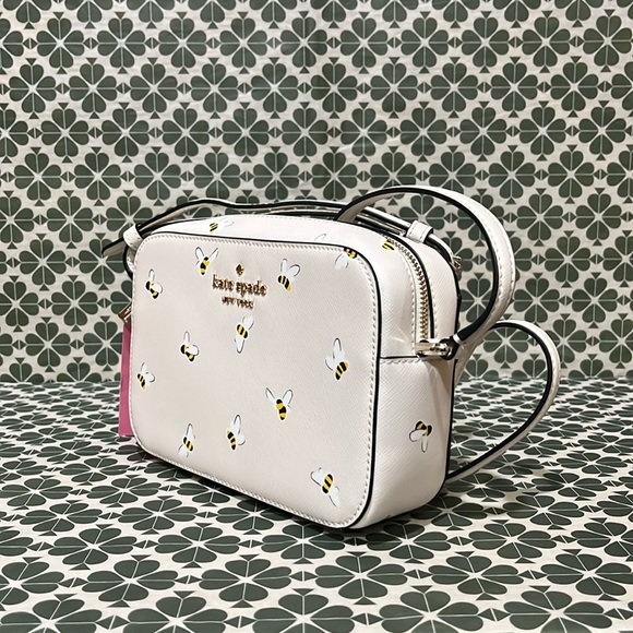 ♠️kate spade Staci Honey Bee Saffiano Leather Mini Camera Crossbody, Parchment - Picture 9 of 14